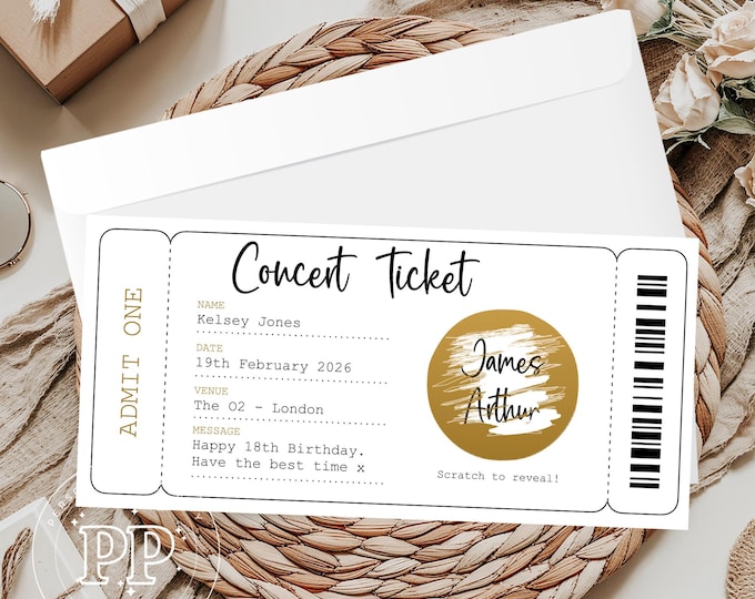 Personalised Surprise Birthday Card, Personalised Surprise Concert Ticket,Surprise Scratch Reveal For Concert,Scratch Off Surprise Gig Card