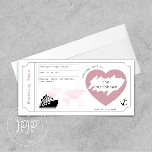 Billet de croisière personnalisé, Gratter pour révéler des vacances surprises en croisière, Faux billet, Anniversaire, Lune de miel, Carte d'embarquement pour la croisière
