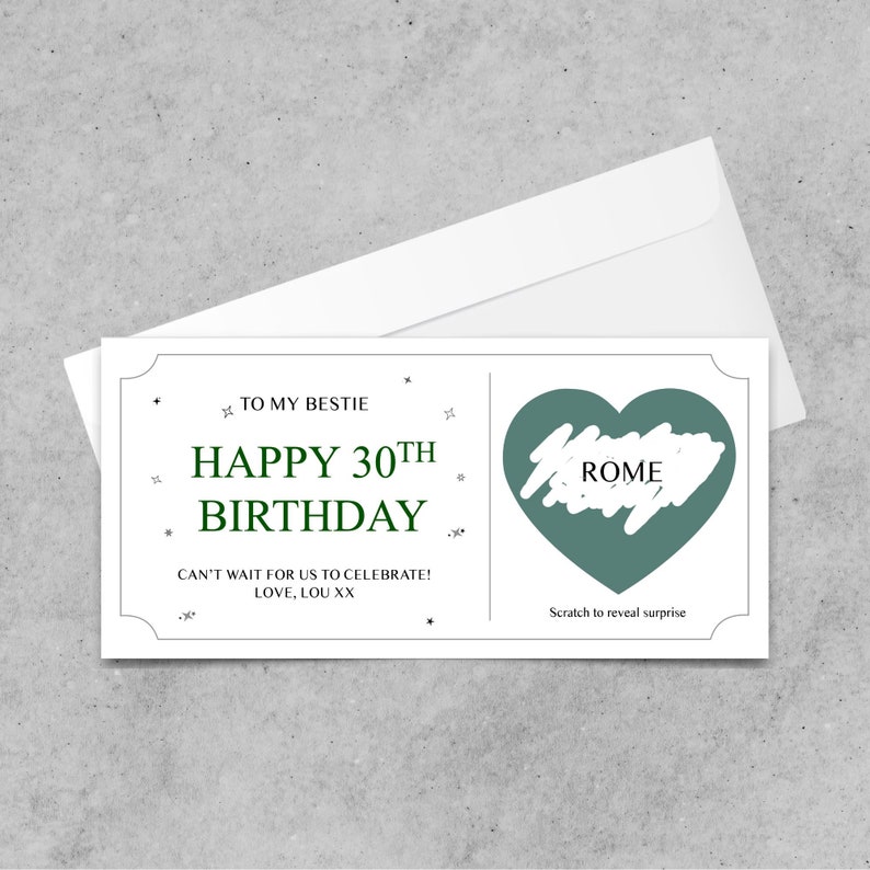 Bon d'anniversaire personnalisé à gratter pour révéler, carte à gratter surprise spéciale anniversaire, 18e, 21e, 30, 40e, 50e, 60e, 70e anniversaire GREEN