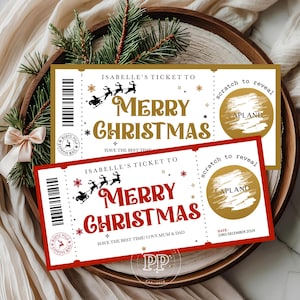 Billet de Noël, Carte personnalisée Laponie, Carte d'embarquement personnalisée, Cadeau de Noël, Carte à gratter de Noël, Billet pour toute destination