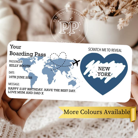 Personalised Scratch Reveal Boarding Pass, Scratch Reveal For Surprise Holiday, Surprise Holiday Destination Ticket, Holiday Gift, Vacation