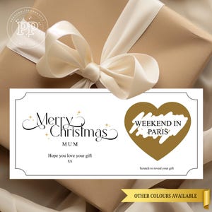 Carte de Noël personnalisée à gratter, carte surprise personnalisée pour théâtre, cadeau de Noël, concert, vacances, festival, cinéma, journée au spa