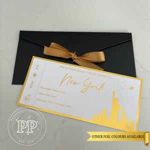 Billet de voyage personnalisé New York, carte d'embarquement surprise pour les fêtes, voyage spécial anniversaire, anniversaire de mariage, Noël, escapade en ville,