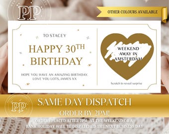 Personalised Birthday Scratch To Reveal Voucher, Special Birthday Surprise Scratch Card, 18th, 21st, 30th, 40th, 50th, 60th, 70th Birthday