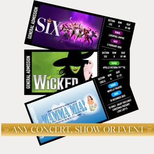 Personalised Theatre Ticket, Musical Ticket, Surprise Voucher, Broadway Show, Souvenir Ticket, Concert Ticket, Comedy Show, Fake Ticket