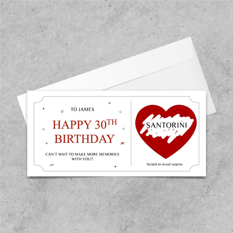 Personalised Birthday Scratch To Reveal Voucher, Special Birthday Surprise Scratch Card, 18th, 21st, 30th, 40th, 50th, 60th, 70th Birthday RED