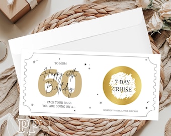Tarjeta rasca y gana para 60 cumpleaños, vale regalo de cumpleaños personalizado, entrada de lujo para rascar y revelar, regalo de teatro