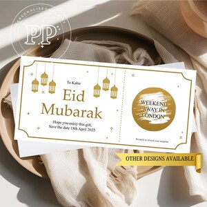 Billet personnalisé pour l'Aïd Moubarak, cadeau surprise de l'Aïd, billet pour l'Aïd à gratter pour révéler, cadeau des fêtes à gratter pour révéler, carte à gratter pour l'Aïd Moubarak