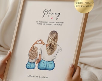 Mummy Print, Personalised Gift for Mum, Mummy and Daughter Print, Mother and Son Gift, Mother's Day Gift, Mum Birthday Gift, Mum Gifts