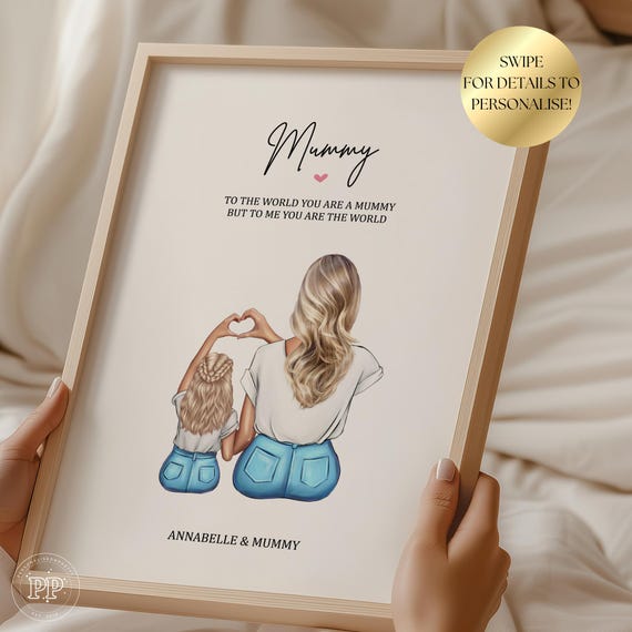 Mummy Print, Personalised Gift for Mum, Mummy and Daughter Print, Mother and Son Gift, Mother's Day Gift, Mum Birthday Gift, Mum Gifts