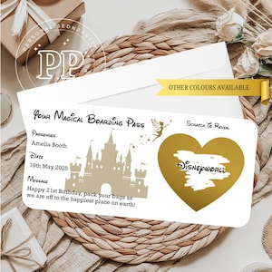 Entrada personalizada de cumpleaños para rascar y revelar, para parque temático de París, California, Florida, cupón de cuento de hadas, regalo de Navidad, Halloween y cumpleaños.
