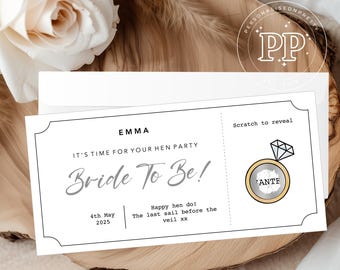 Hen Do Scratch Surprise Ticket, Braut zu sein, Brautparty, Henne einladen, Überraschung Hendo enthüllen Ziel, Überraschungsticket, Hen Party