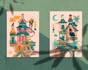 Trio of JUNGLE HOUSES illustrations