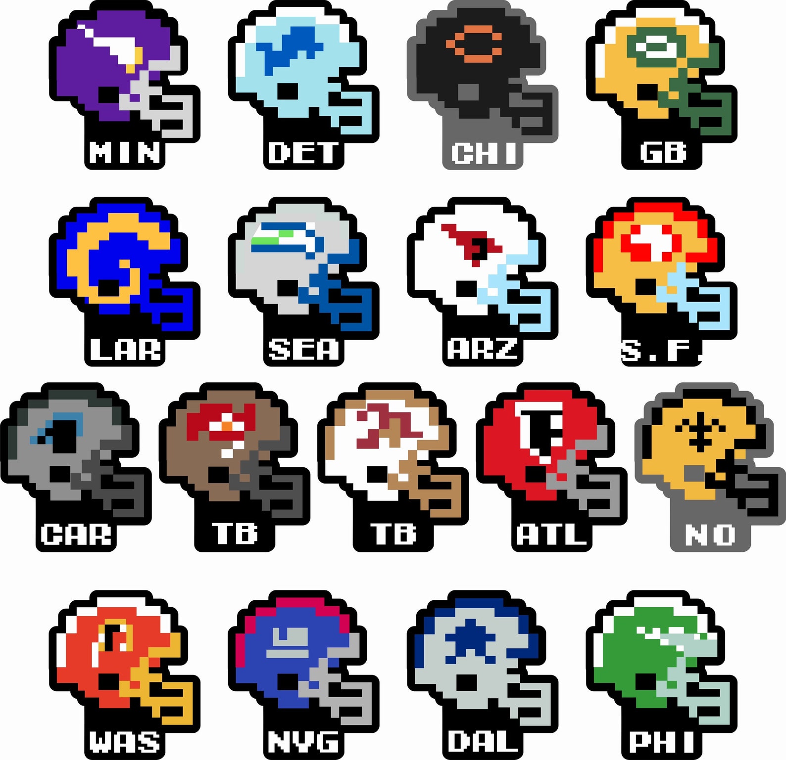 Tecmo Bowl Team Helmet Decals Etsy