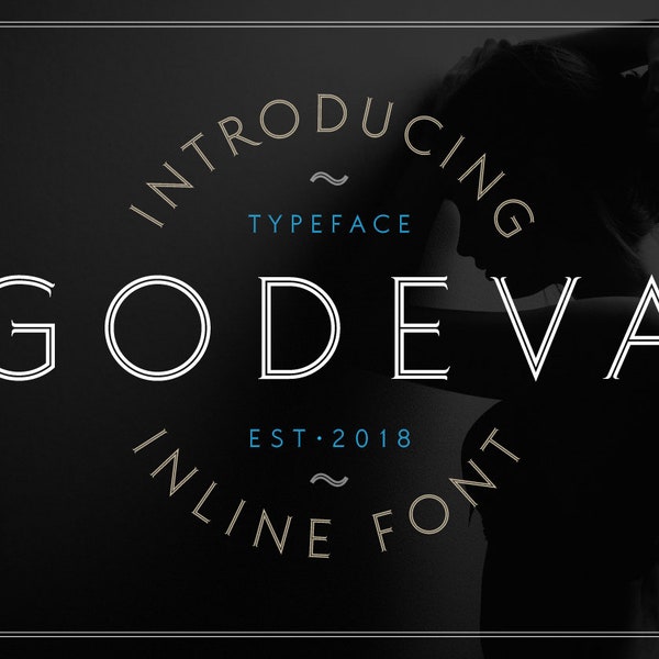 Godeva Inline Font, Typeface, Classic Roman Text, Typography, In Line Digital Font, Elegant Serif, Downloadable Font, Latin Character Set