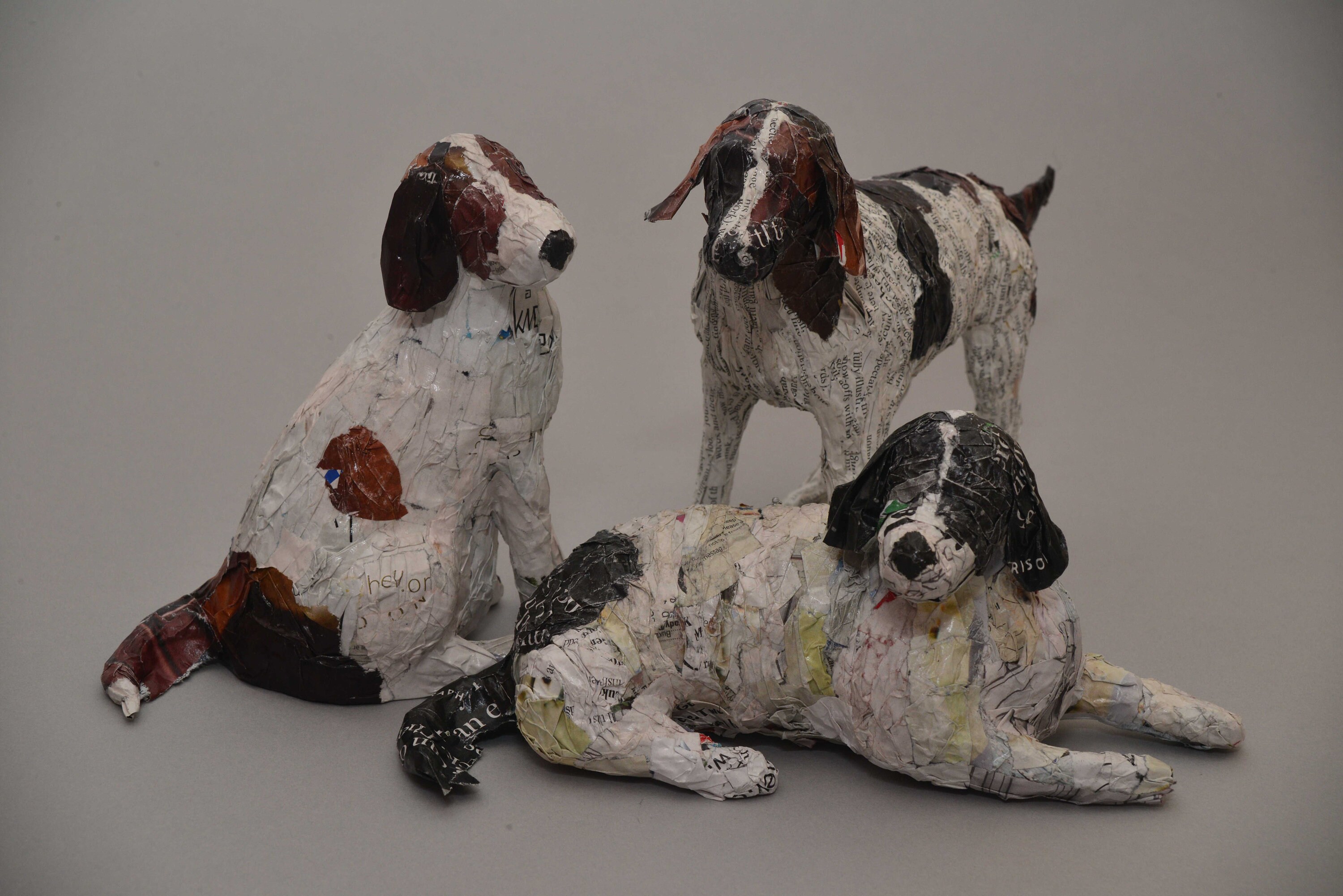 Custommade handcrafted papier mâché dogs. Unique recycled Etsy