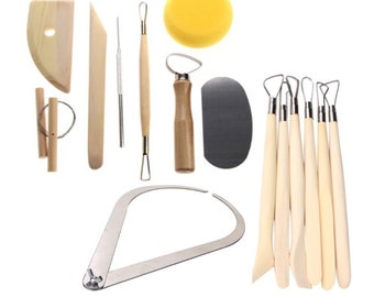 Set of 15 Pottery Tools. Starter Kit for Working with Pottery, Clay, and Ceramics. 8 Essential Tools + 1 Caliper + 6 Trimming/Scraping Tools