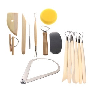 Set of 15 Pottery Tools. Starter Kit for Working with Pottery, Clay, and Ceramics. 8 Essential Tools + 1 Caliper + 6 Trimming/Scraping Tools