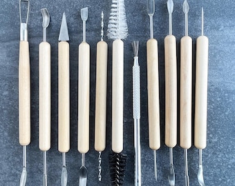 Set of 11 Sculpting Tools for Pottery, Clay, Ceramics, and Polymer Clay Projects.