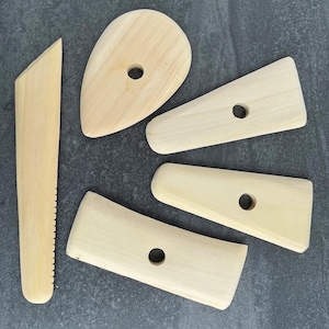 Set of 5 of Wood Ribs for Sculpting and Shaping Pottery, Ceramics, and Clay.