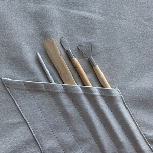 Pottery Apron with Split Leg and Pockets for Pottery Tools. Perfect for Working with Clay made with Canvas Material in Light Grey. image 7