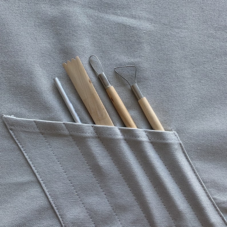 Pottery Apron with Split Leg and Pockets for Pottery Tools. Perfect for Working with Clay made with Canvas Material in Light Grey. image 7