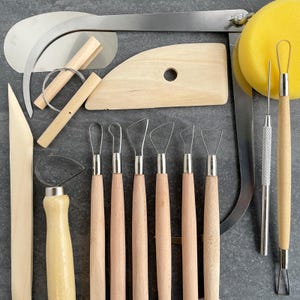 Set of 15 Pottery Tools. Starter Kit for Working with Pottery, Clay, and Ceramics. 8 Essential Tools + 1 Caliper + 6 Trimming/Scraping Tools