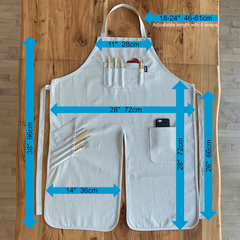 Pottery Apron with Split Leg and Pockets for Pottery Tools. Perfect for Working with Clay made with Canvas Material in Light Grey. image 2