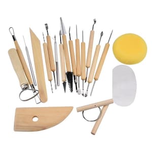 Conjunto de 19 ferramentas para cerâmica - Kit para iniciantes. Ferramentas para esculpir e moldar cerâmica e argila.