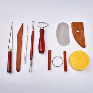 Set of 9 Pottery Tools Starter Kit. Tool Set for Working with Pottery, Ceramics, and Clay. Beginner Pottery Set.