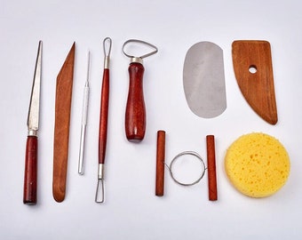 Set of 9 Pottery Tools Starter Kit. Tool Set for Working with Pottery, Ceramics, and Clay. Beginner Pottery Set.