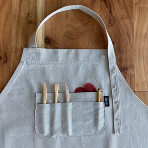 Pottery Apron with Split Leg and Pockets for Pottery Tools. Perfect for Working with Clay made with Canvas Material in Light Grey. image 5