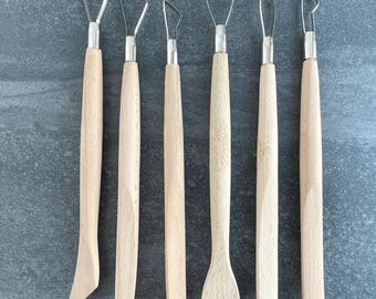 Set of 6 Wood Loop and Scraper Tools. Trimming Tools for Pottery, Ceramics, and Clay Projects.