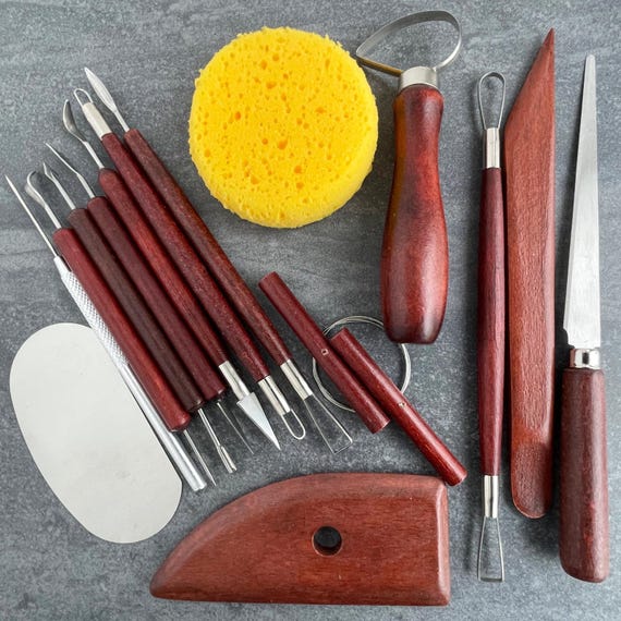 Set of 15 Pottery Tools. 9 Essential Pottery Tools and 6 Sculpting Detail Tools. Tool Set for Working with Pottery, Ceramics, and Clay.