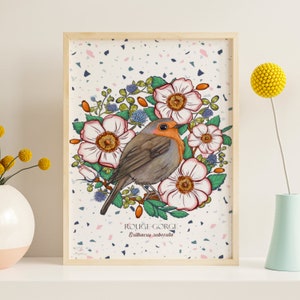 Cartel A4, "Robin", papel reciclado, ilustración, impresión numerada y firmada (se vende sin marco).