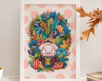 Poster A4, "Mister Cochon", numbered and signed print (sold without frame), recycled paper, illustration.