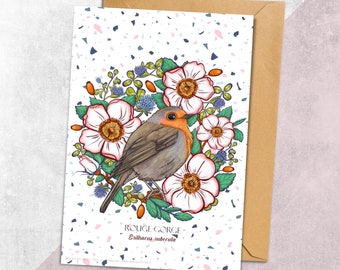 Postcard, "Robin", recycled paper, illustrated stationery, A6.