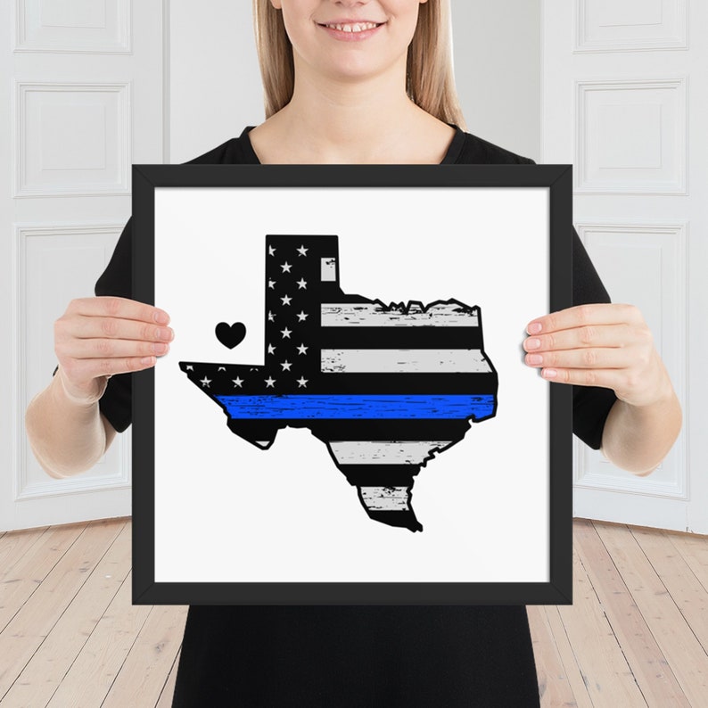 Framed Texas Thin Blue Line Print Police Office Decor Etsy