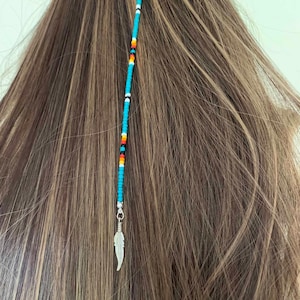 Turquoise Beaded Hair Wrap Clip In: Western Turquoise Feather - 14"