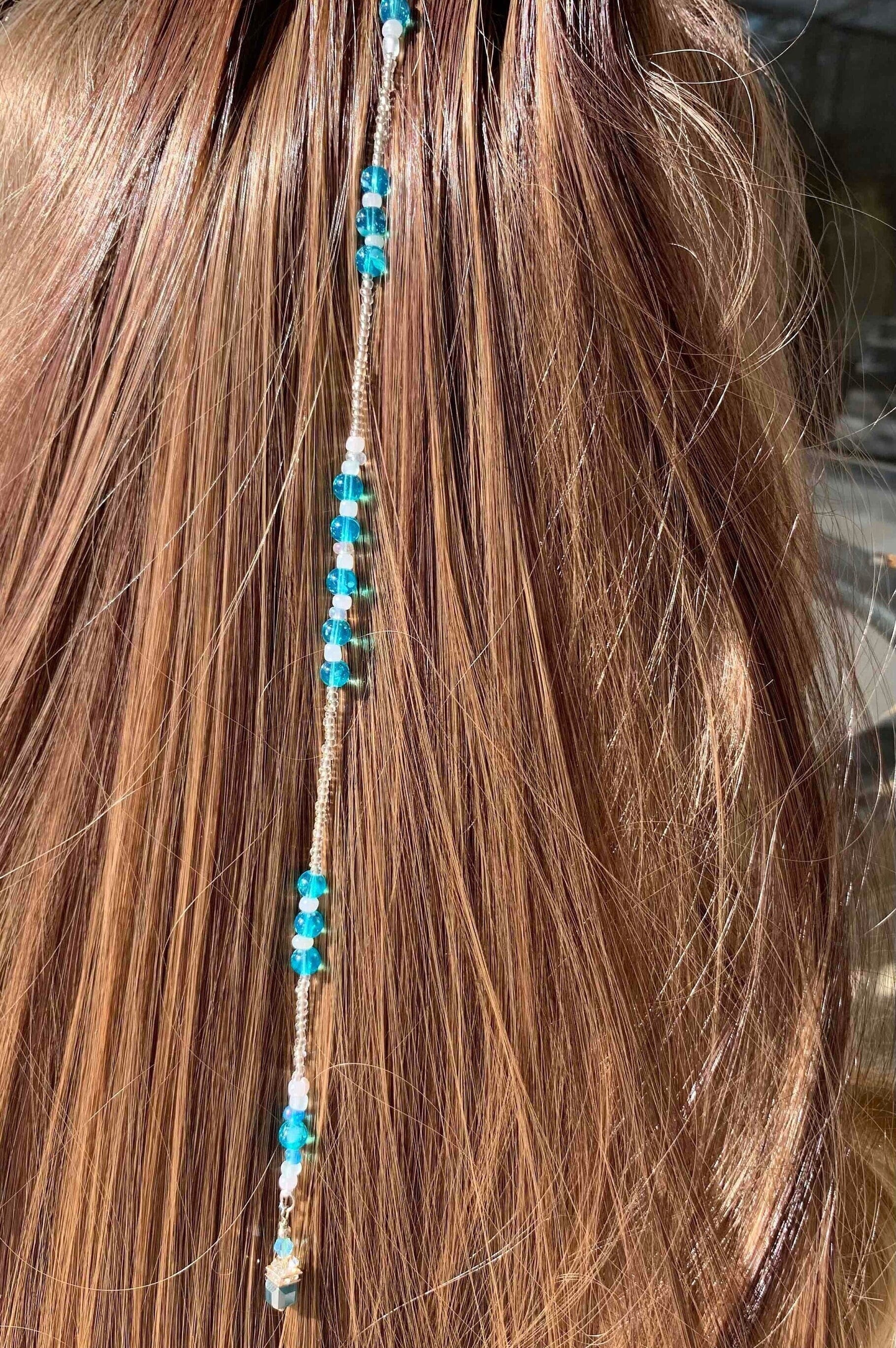 Ocean Wave Beaded Hair Clip: Beach Blue Crystal Hair Wrap