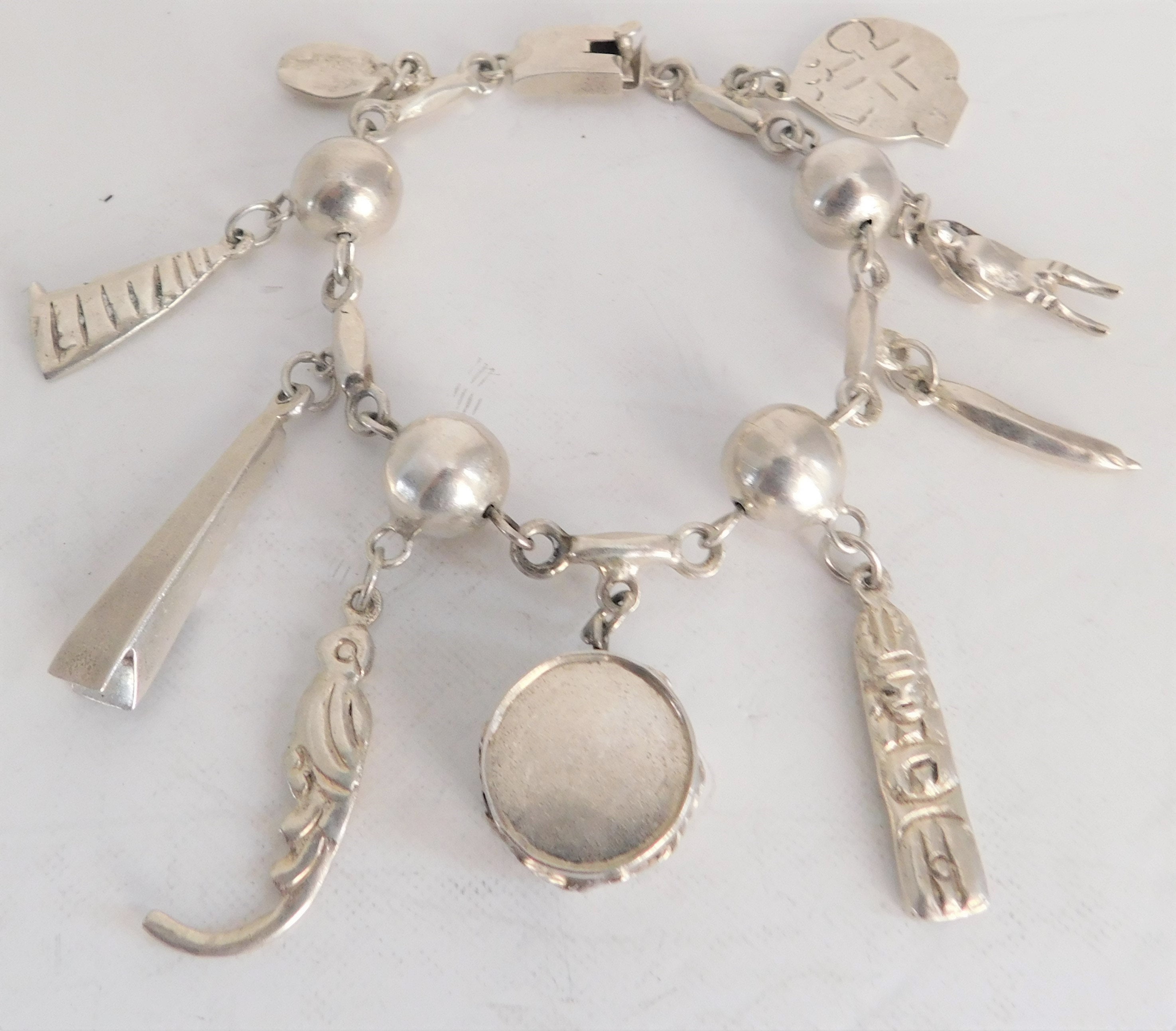 925 Sterling Silver Mexican Vintage Charm Bracelet With Nine Etsy