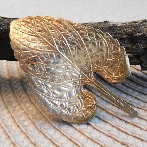 Vintage Gold Leaf Etched Brooch Pin, Organic, One of a Kind