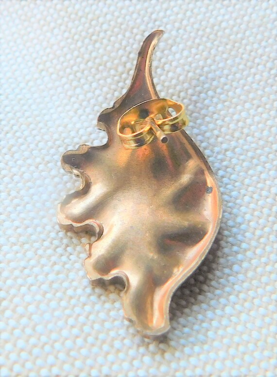 Vintage Gold Leaf Ruffled Edged Earrings, Studs, … - image 6