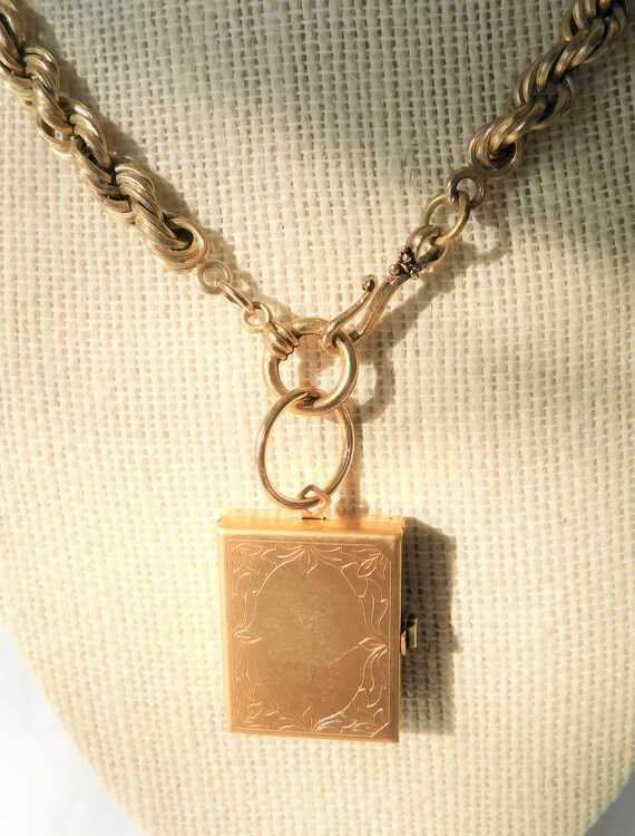 Gold Etched Holiday Locket Gift, Two Photos, Hook and… Gem