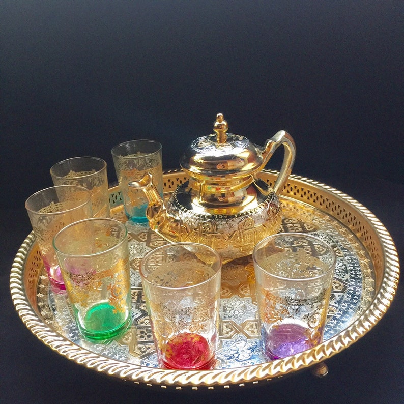 Moroccan Handmade Tea Set 6 Cups Tea Glasses Handmade Silver Etsy