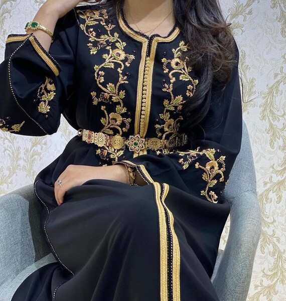 Moroccan Black Caftan Embroidered and Hand Beaded Caftan Marocain Abaya Moroccan Gown Etsy Israel