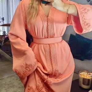 Custom Handmade Moroccan Caftan, Embroidered Kaftan with Belt, Elegant Dress for Special Occasions, Moroccan Abaya
