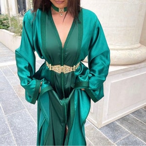 Moroccan Green Caftan 2 Pieces , Fancy Green Dress , Luxury Kaftan