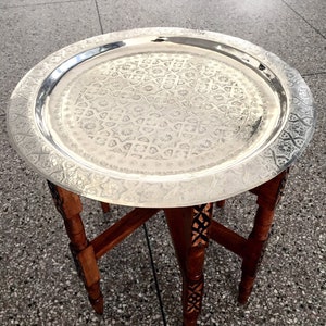 Moroccan Handmade Traditional Tray Top Round Carved Wood image 5