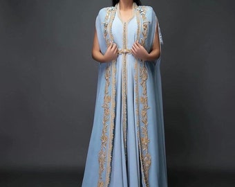 Moroccan Kaftan, Nikkah Dress, Elegant Hand Beaded & Embroidered Caftan For Brides, Eid And Special Occasions